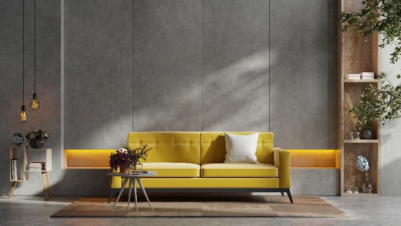 the yellow sofa in the contemporary living room
