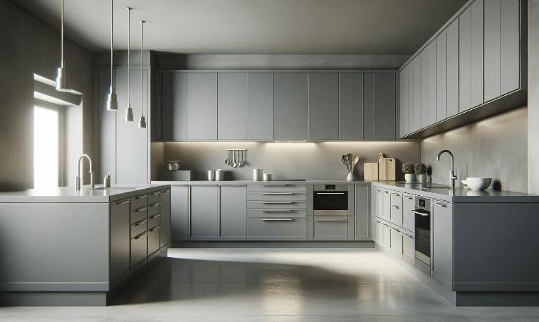 Modern grey kitchen cabinets